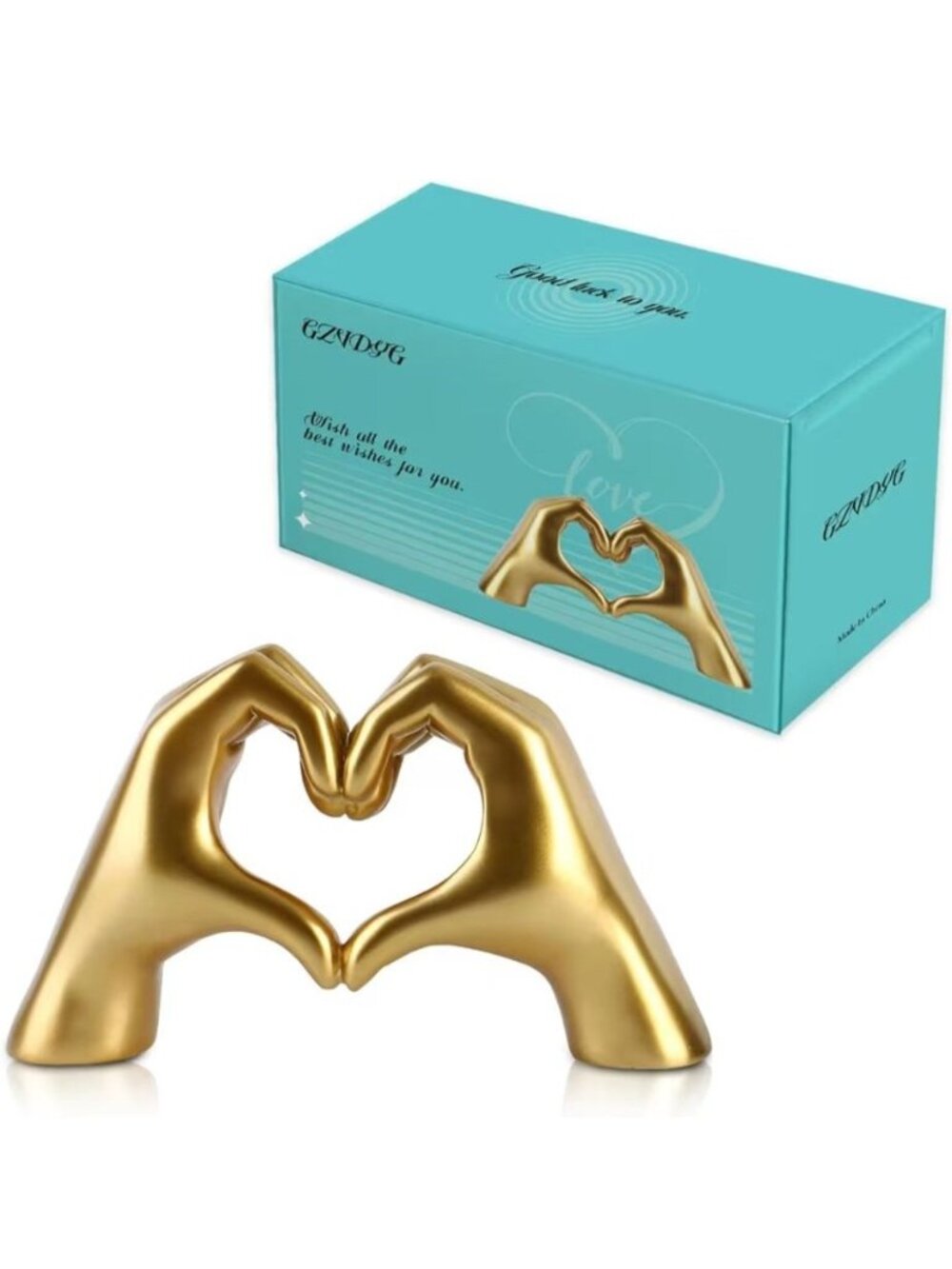 Gold Heart Hands Sculpture Desktop Ornament Home Bedroom & Office Gift
